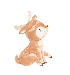 Watercolor deer. Animal illustration for kids