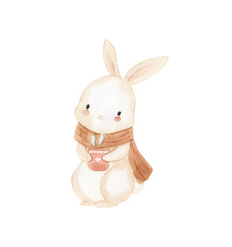 Watercolor bunny. Animal illustration for kids
