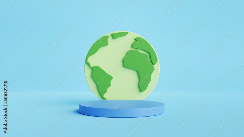 Aufkleber 3d cylinder podium with earth globe.green eco product display banner template background.3d renderin
