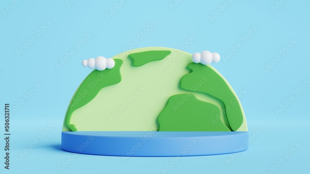 Poster 3d cylinder podium with earth globe.green eco product display banner template background.3d renderin