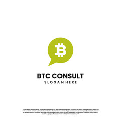 bitcoin consult logo design icon template, chat bitcoin logo, bubble speech bitcoin logo