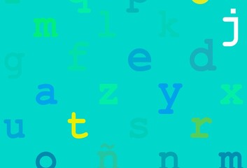 Light blue, yellow vector layout with latin alphabet.