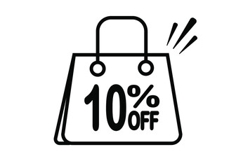 10 percent discount bag. Black and white banner with floating bag for promotions and offers.