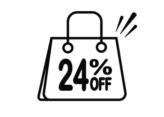 24 percent discount bag. Black and white banner with floating bag for promotions and offers.