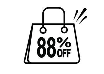 88 percent discount bag. Black and white banner with floating bag for promotions and offers.