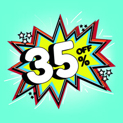 Promotional balloon, 35% off, thirty-five percent off, promotional offer used for general sales, featured cartoon look
