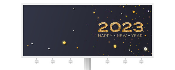 Fototapeta na wymiar Billboard with glittering number 2023. Lettering concept of 2023 New year.