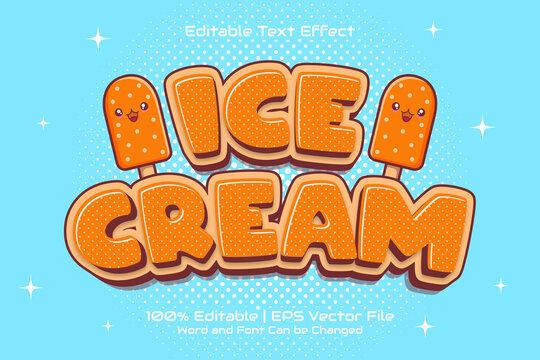 Editable text effect - Orange Ice Cream 3D Flat cartoon style
