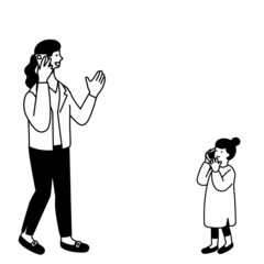 スマートフォンを使う親子のイラスト
