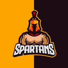 Spartan, Knight, Soldier, Spartan Helmet, Fighter E-Sport Gaming Logo, Mascot, and Emblem Template Isolated Vector. Illustration Logo. Suitable for Game, Streamer, and E-Sport Team.