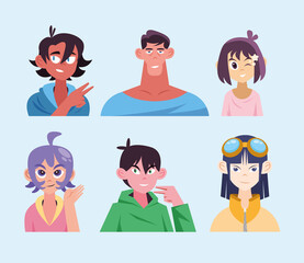 six anime style characters