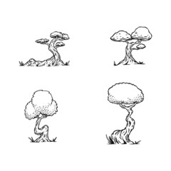 tree set hand drawn illustration