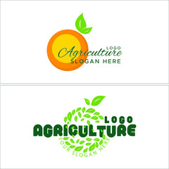 Vector illustration of agriculture logo template with orange farms fruit juice healthy symbol combination mark isolated on white background