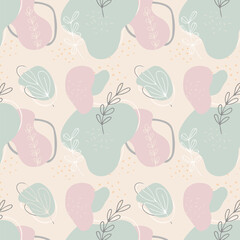 Abstract seamless vector pattern.Hand drawn various shapes with floral elements. Modern trendy vector illustration.