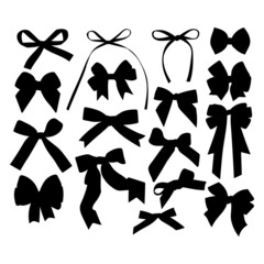 Bows, ribbons. Black and white illustration, silhouette. Gift