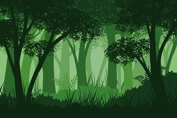 Forest landscape Cartoon illustration with flat design
