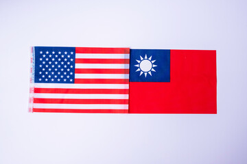 America against Taiwan flags. freindship, war, conflict, Politics and relationship concept