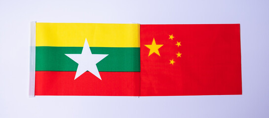 China against Myanmar flags. freindship, war, conflict, Politics and relationship concept