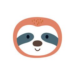 Cute portrait sloth head in flat style. Drawing animal face isolated on white background. Vector illustration for kids poster and card. Jungle animal © Elena