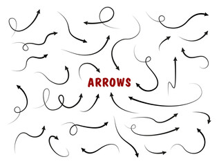 Big Set Arrows and directions signs. thin line with arrow. doodle style.