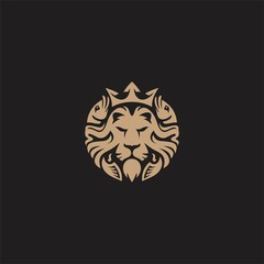 lion luxury logo icon template, elegant lion logo design illustration, lion head with crown logo - obrazy, fototapety, plakaty