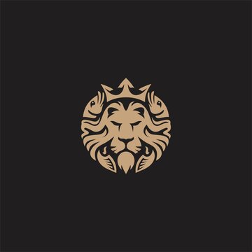 lion luxury logo icon template, elegant lion logo design illustration, lion head with crown logo