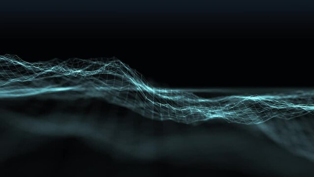 abstract digital particle wave and network in empty space
