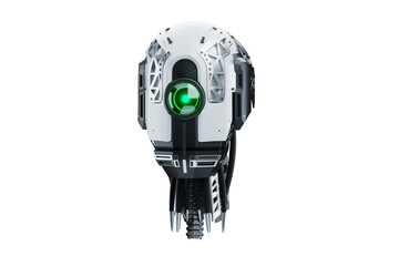 Cyborg robot head isolated on white background. new technologies, artificial intelligence, replacement of people, robotics. 3D render, 3D illustration.
