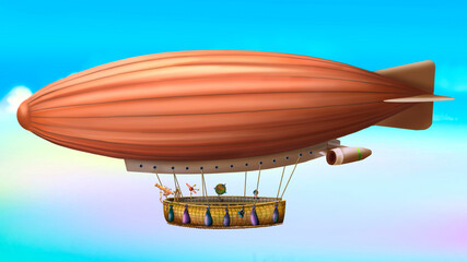 Big cartoon flying red airship © multipedia