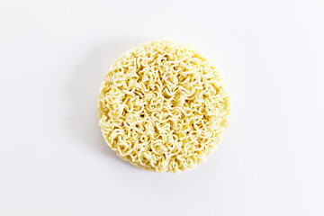Top view of instant noodles in round shape.