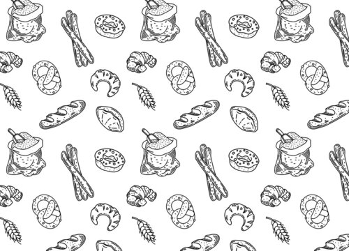 Hand drawn bakery seamless pattern background