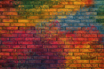 Abstract colorful graffiti drawn on brick wall