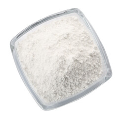 Bowl of tooth powder on white background, top view