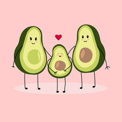 Vector avocado family. vector illustration with avocado characters.