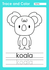 Trace and Color worksheets with baby animal