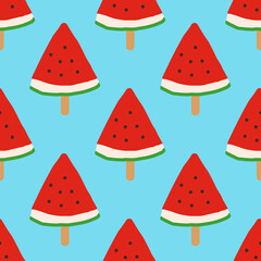 watermelon slices on a stick vector seamless pattern. hand drawn. illustration for wallpaper, wrapping paper, textile, background. red juicy summer fruit. doodle