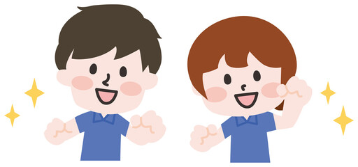 ポロシャツを着た男女