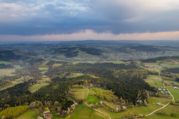 Fototapeta premium Rolling Hills in Lesser Poland Countryside at Spring Storm Weather