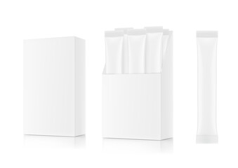 Universal blank cardboard show box with stick mockup. Perspective view. Vector illustration isolated on white background. Can be use for food, medicine, cosmetic and etc. EPS10.	