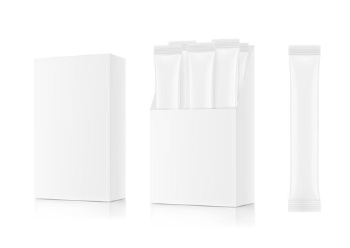 Universal blank cardboard show box with stick mockup. Perspective view. Vector illustration isolated on white background. Can be use for food, medicine, cosmetic and etc. EPS10.	