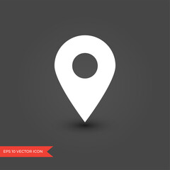 Location pin marker. Map pointer icon. White navigation symbol
