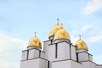 Beautiful church against blue sky, low angle view