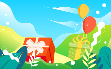 Obraz na płótnie Canvas Father's day child giving dad gifts, parent-child interaction, vector illustration
