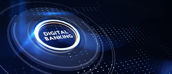 Business, technology, internet and networking concept. icon digital banking on the virtual display. 3d illustration