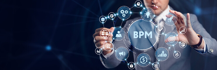 BPM Business process management system technology concept.