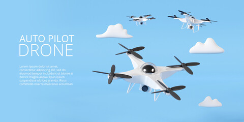 Auto Pilot Drone flying on a blue sky and clouds. 3D rendering © aohodesign