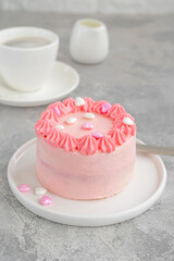 Bento cake. Different small cake in lunchbox. Asian food trend. Cute gift for any holiday.