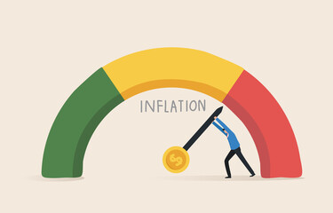 Inflation estimator or inflation gauge. Finding a solution to the problem of inflation. Financial Crisis Management Process. Businessman investor with inflation gauge. - obrazy, fototapety, plakaty