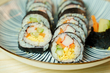 Kimbap, one of Korea's most popular snacks.Korean Seaweed Rice Rolls.
