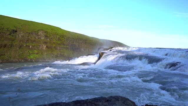 Beautiful cinematic view of Iceland Gullfoss waterfall in the Golden Circule